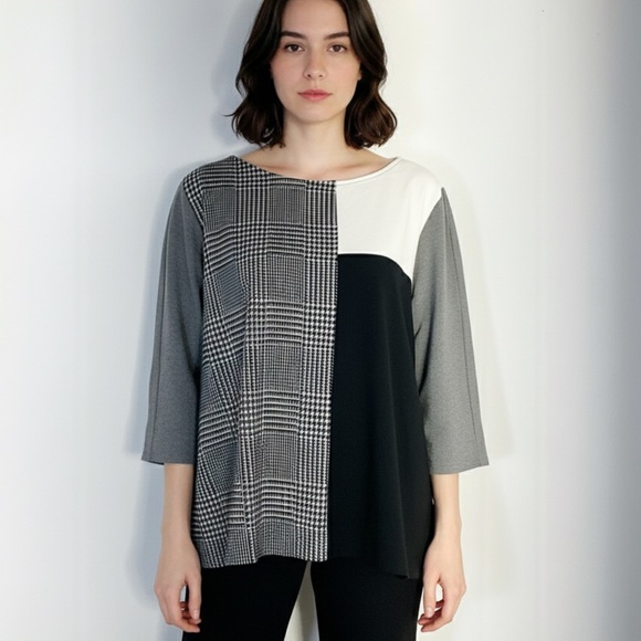 Lane Bryant Tops - Lane Bryant Top Black White Color Block Houndstooth Blouse 3/4 sleeve 22/24
